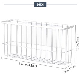 Yeeco Magnetic Basket Organizer,White Mesh Holder Magnetic Book Shelf Strong Magnetic for Fridge, Refrigerator Office File Foil,White, 14.1x 3.9x 7 Inches