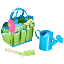 goki 63892 Garden Tool with Bag: L= 15.2 - 21.5 cm, Material: Wood, Textile and Metal, 5 Pieces per Set: L = 15.2 - 21.5 cm, Plastic, Metal, 5 Pieces, per Set