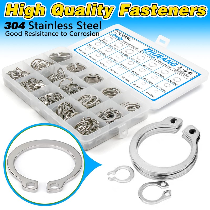 ZHUBANG 800Pcs C-clip External Retaining Rings Snap Rings Assortment Kit