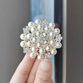 BSLVWG Pearl Rhinestone Brooch Pin for Women Vintage Baroque Round Crystal Pearl Boho Brooches Lapel Pins Xmas Festival Jewellery Gift Daily Jewellery Scarves Scarf Clip Dress Hat Accessories, Metal,