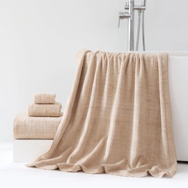 Akzpe 39x79 Inches Oversized Bath Sheet Towels for Adults Super Soft Ultra Absorbent Extra Large Bath Towels for Bathroom Microfiber 80% Polyester (Beige,6PCS)