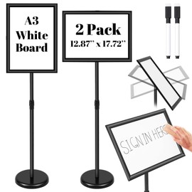 Gilprop 2 Pack 12.87 x 17.72 Inch Adjustable Pedestal Floor Stand Sign Holder with Adhesive Whiteboard Sticker and Dry Erase Whiteboard Pen Rotation Outdoor Indoor Standing Display Sign Holder