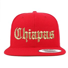 Trendy Apparel Shop Old English Chiapas Gold Embroidered Flatbill Snapback Baseball Cap- Red