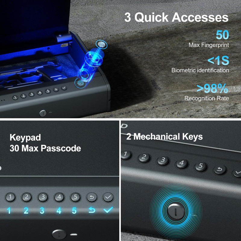 PINEWORLD Biometric Gun Safe For Handgun, Pistol Safe with Fingerprint/Backlit