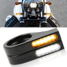 Rich Choices Motorcycle LED Turn Signal Light Indicators 40mm Front Fork Clamp Amber Lamp 12V Compatible with Honda Yamaha Harley Cruiser Bobber Chopper