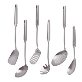 304 Stainless Steel Kitchen Utensils Set, VALESKA 6 PCS Metal Cooking Utensils Set, Wok Spatula, Ladle, Skimmer Slotted Spoon, Pasta Spoon, Serving Large Spoon, Slotted Spatula Tunner