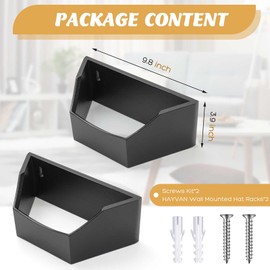 Geelin 2 Pcs Wooden Hat Rack Wall Mounted Black Baseball Cap Vertical Holder Ball Cap Storage Organizer 20 Hat Capacity Compact Stand Box for Dad and Men Home Wall Door