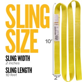 US Cargo Control Nylon Lifting Sling with Wear Pads 2" x 10', 2-Ply Eye to Eye Slings (Made in USA) - 4,960 LBS Choker, 6,200 LBS Vertical, 12,400 LBS Basket Capacity - Lift Straps for Lifting