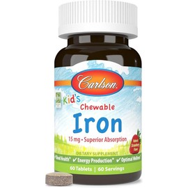 Chewable Iron 15 mg – Superior Absorption for Blood Health, Energy & Overall Wellness, Strawberry Flavor, 60 Tablets, Supports Daily Nutritional Needs