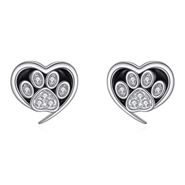 KZX Dog Paw Studs Earrings 925 Sterling Silver CZ Dog Paw Jewelry Gifts for Daughter Sister