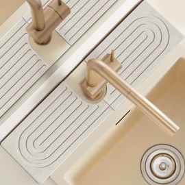 18'' Wider New Upgrade Faucet Mat for Kitchen Sink with U-Shape Hole, Super Fast Drying Diatomite Stone Mat, Sink Splash Guard Draining Mat around Faucet for Island Countertops, Perfect Gift, Ash Grey