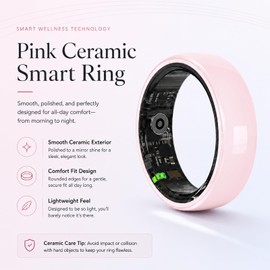 Sqrutri Pink Ceramic Smart Ring for Women, Health & Sleep Tracker, Size 8