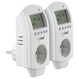 revolt Thermostat Switch: Set of 2 Digital Socket Thermostats for Air Conditioners, 3,680 Watt (Thermostat with Remote Sensor, Thermostat Switch Sockets)