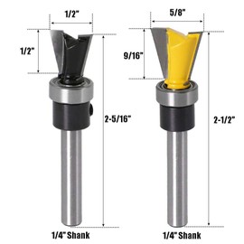 Bestgle 2pcs 1/4" Shank Dovetail Router Bit 1/2" & 5/8" Cutting Diameter with Bearing Dovetail Joint Woodworking Milling Cutter Tool