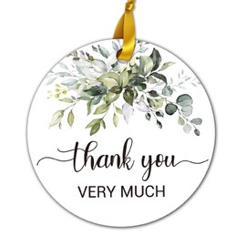 50 Greenery Thank You Favor Gift Tags, Thank You Very Much Gift Tags for Weddings, Bridal Showers, Birthdays, Parties, Baby Showers, 2-inch Round with 2 Rolls of Ribbon 20M/65.6ft.