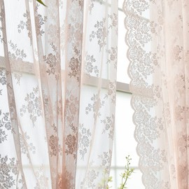 Kotile Blush Lace Curtains 84 Inches Long 2 Panels Set, Country Floral Sheer Lace Curtains for Girls Bedroom, Privacy Grommet Lace Sheer Curtains for Windows, 52 x 84 Inch, Blush Pink