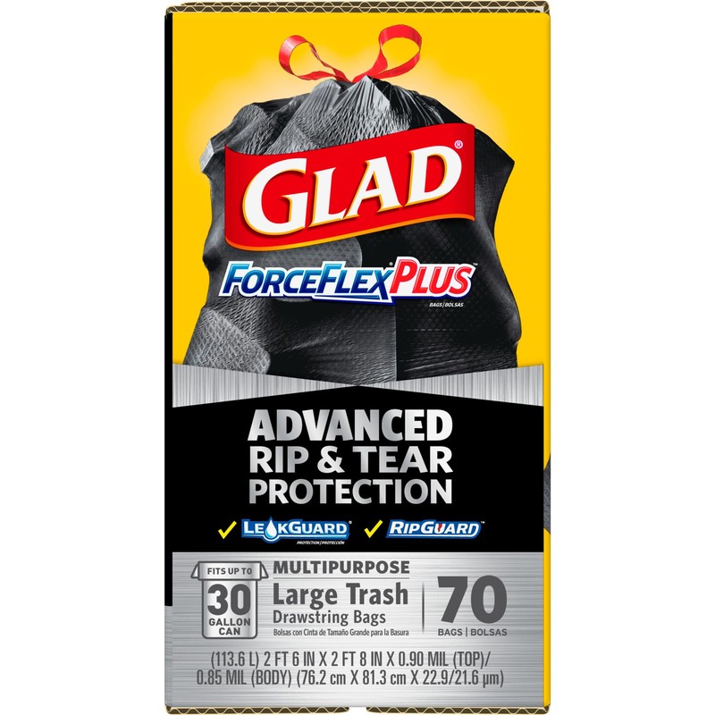 Glad® ForceFlex® Drawstring Trash Bags, 30 Gallons, Black, Box Of