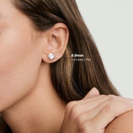 KRKCLIFE Moissanite Earrings for Women: 0.6CT 6 Prong Round-Cut Lab-Created Moissanite White Gold 925 Sterling Silver D Color VVS1 – Hypoallergenic Diamond-like Jewelry Gift 4mm