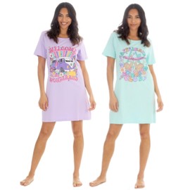 GM Apparel 2 Pack Women’s Nighties | 100% Cotton Nightshirts Sleep Tee | Short Sleeve Sleepwear | Women Loungewear Summer Nightgowns (Wonderland/Coffee, M)