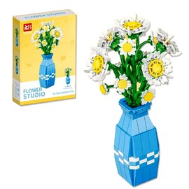 RECROQUO Daisy Building Set with Vase, Bouquet Flowers for Adults, Artificial Flowers for Home Decor, Christmas Birthday Valentine's Day Gift for