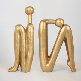 Thinker Cast Iron Bookends, Heavy-Duty Decorative Book End Stoppers for Shelves, Abstract Decor Aesthetic, Smooth Finish Book Holders for Office Decor, 1 Pair/2 Pieces, 9"