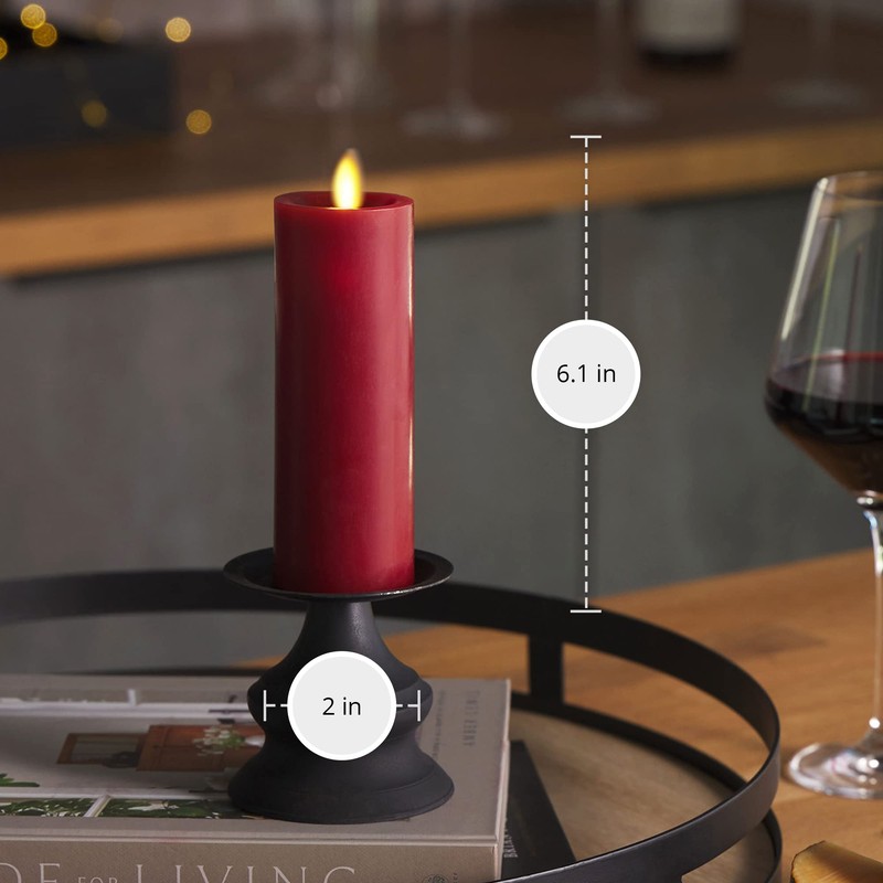 Luminara Flameless Classic Slim Burgundy Pillar Moving Flame Candle- LED