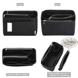 ZTUJO Purse Organizer, Felt Bag Organizer Insert for Speedy, Neverfull, Graceful, Tote, Handbag, Shaper (Slender Medium, Black)