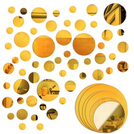 66Pcs Gold Circle Mirror Stickers - Polka Dot Funny Aesthetic Self-Adhesive Wall Decals for Living Room, Bedroom, Kitchen & Hallway, Removable Teen Girls Home Decor