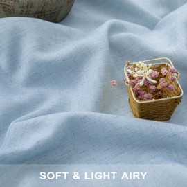 Pitalk Light Blue Curtains 84 Inch Length for Living Room Dining 2 Panel Back Tab Pocket Pleated Semi-Sheer Linen Coastal Drapes Pale Blue Curtain for Nursery Boy Bedroom Baby Pastel Blue 52x84 Long