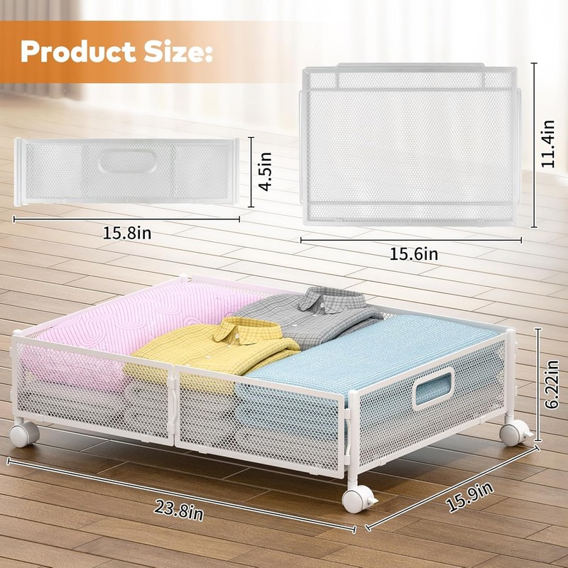 ABCASTER Under Bed Storage with Wheels, Rolling Under Bed Storage