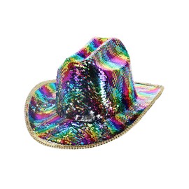 Smiffys Fever Deluxe Sequin Cowboy Hat, Rainbow, Fever Accessories Fancy Dress, Western Dress Up Hats