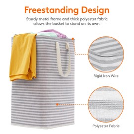 Lifewit 3 Packs Freestanding Laundry Hamper, Collapsible Waterproof Large Laundry Basket with Easy Carry Extended Handles for Clothes, Towels, Grey, 3 x 75L