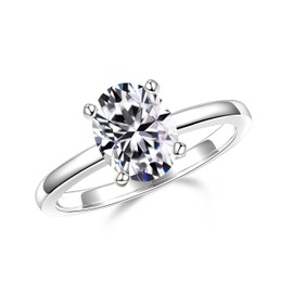 MOOSEA Moissanite Rings for Women, 2ct Oval D Color VVS1 Clarity Lab Created Moissanite Ring 14K White Gold Vermeil S925 Sterling Silver Moissanite Promise Rings for Women Girlfriend Wife Wedding Ring