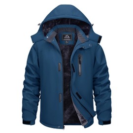 TACVASEN Men's Skiing Jacket with Hood Waterproof Windproof Warm Winter Fleece Lined Hiking with Multi Pockets