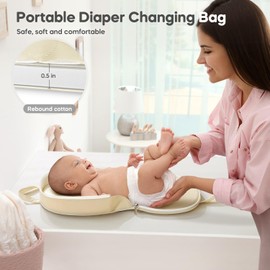Portable Diaper Changing Pad Leather Waterproof Travel Changing Pad with Diaper Bag, Easy to Clean, Newborn Girls and Boys, Beige