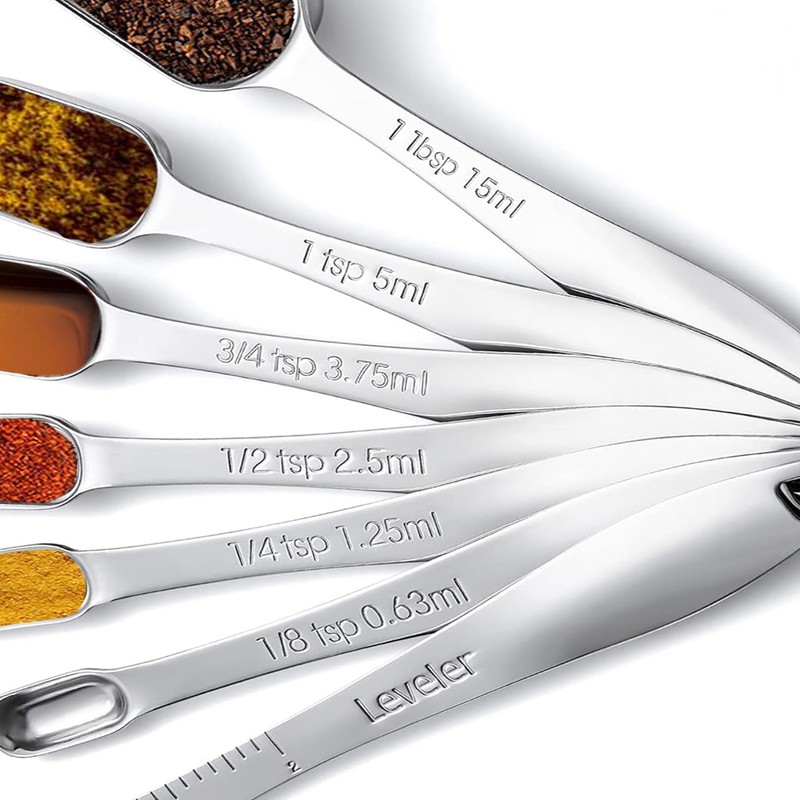 ONEKEYI Stainless Steel Measuring Spoons Set of 7 with Leveler,Rectangular