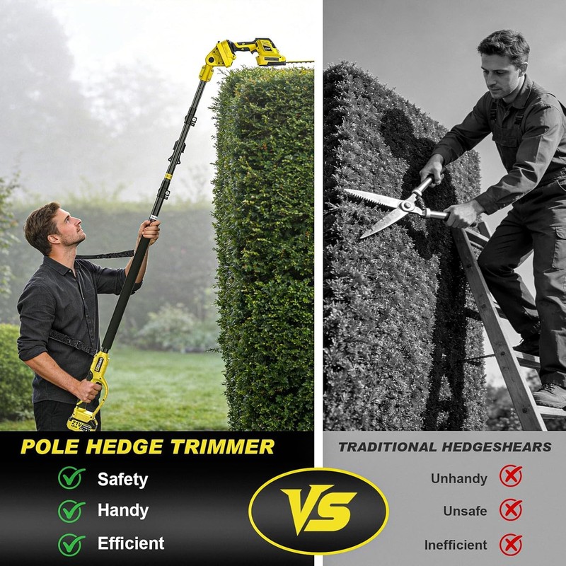 4-in-1 Pole Hedge Trimmer Cordless, Electric Hedge Trimmer and Grass