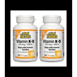 Natural Factors [2 FOR DEAL] Vitamin K+D 120 mcg / 1000 IU, 180 Softgels