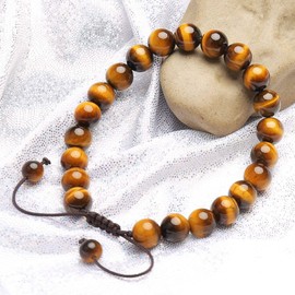 BONNY BOXX 8MM Natural Gemstone Energy Bracelets for Unisex, Braided Rope Semi Precious Crystal Quartz Bracelets, Stress Relief Healing Reiki Macrame Bracelets