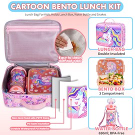 YOYTOO Kids Bento Lunch Box with Insulated Lunch Bag, Water Bottle Ice Pack Set for Back to School Kids Toddler Daycare Lunches, Snack Container