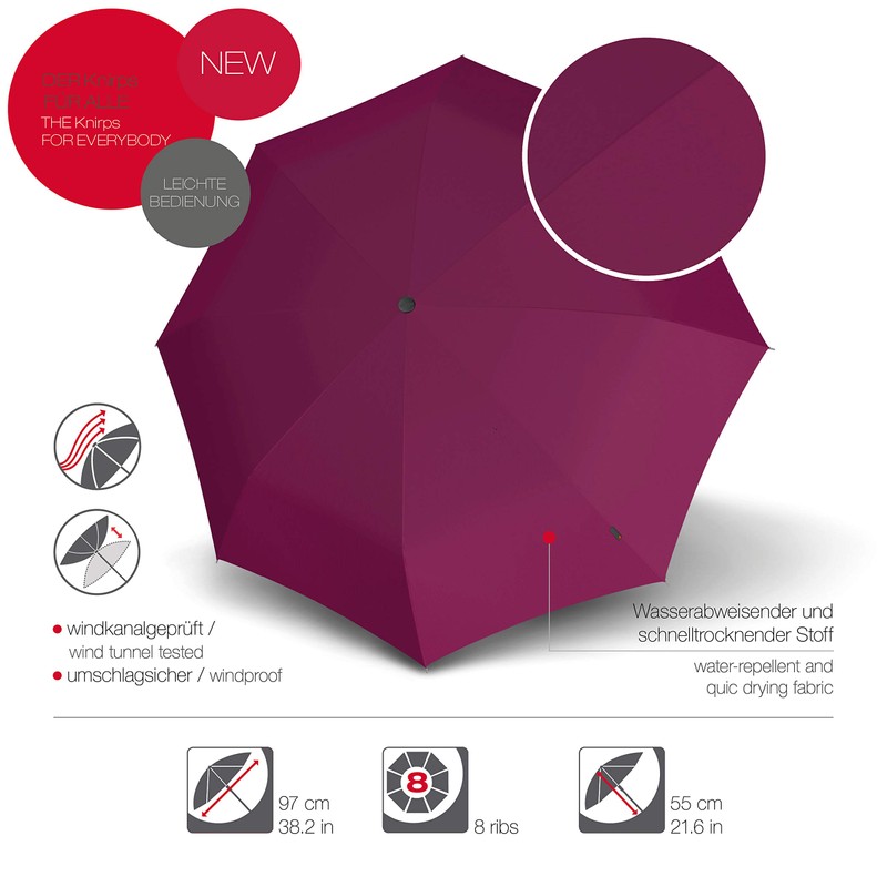 Knirps A.200 Medium Duomatic Pocket Umbrella, Compact and Storm-Proof, Wind