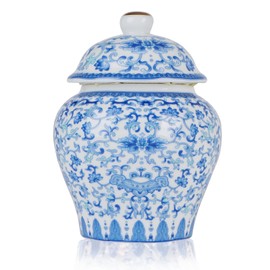 Yunjuhop Chinese Vase White Blue Ceramic Ginger Vases for Home Decor Vase Cineserie Ceramic Vase with Lid (Magnolia)