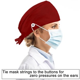 RPWOBBYQ Maroon Working Cap Breathable Scrub Caps for Men Women Adjustable Surgical Beanies Nurse Head Cover with Sweatband and Buttons