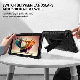 Doemoil for TCL Tab 8 Plus/WiFi 9132X / LE 9137W Tab Case Soft Silicone Rubber Had Back Shell Kids Friendly Built in Stand Shoulder Strap for TCL Tab 8 Come with Screen Protector (Black+Black/1 Pcs)