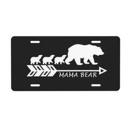 Mama Bear Mother Bear License Plate, Decorative Car Front License Plate, Aluminum Novelty License Plates Vanity Tag Metal Car Plate for Women Men 6 X 12 Inch