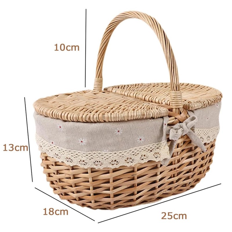 Picnic Basket, Outdoor Carrier, Removable Liner, Rustic Woven Wicker Basket