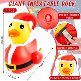 Hungdao 1 Pcs 4 Feet PVC Christmas Giant Inflatable Duck Huge Rubber Large Blow up Duck Christmas Pool Floats for Xmas Holiday Indoor Outdoor Pool Decorations (Santa Claus)