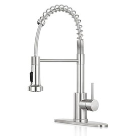 Kitchen Faucet with Pull Down Sprayer,Commercial Single Handle Stainless Steel Kitchen Faucets with Deck Plate (Brush Nickel)