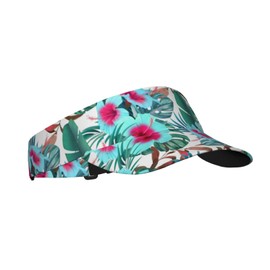 Hawaiian Hawaii Flower Floral Tropical Palm Leaves Summer Sports Sun Visor Hats Adjustable Men Women Lightweight Packable Cooling Empty Top Visor Hat for Running, Tennis, Golf