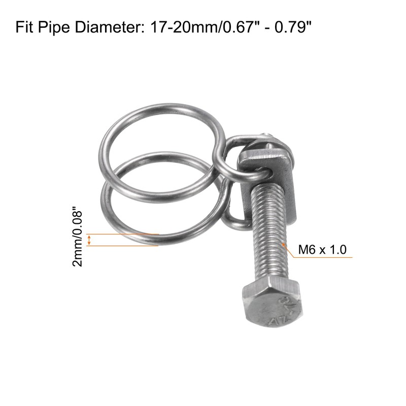 sourcing map 10Pcs Double Wire Hose Clamp, 17-20mm Adjustable Stainless